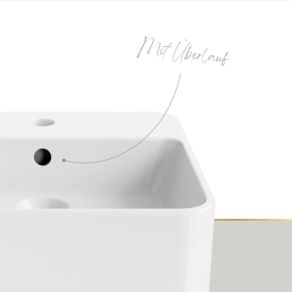 Lavabo a mano VALEA per toilette ospiti e bagni piccoli, 40 cm x 38,5 cm, a parete o da appoggio, superficie KeepClean extra liscia, con troppo pieno, bianco
