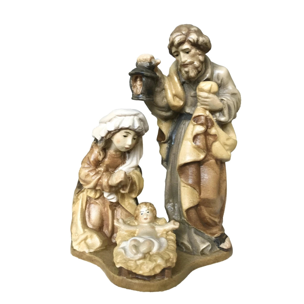 Presepe in legno, forma a blocco, Sacra Famiglia, 9 cm, dipinto a mano