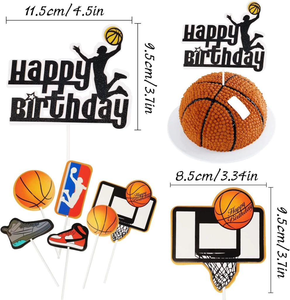 Decorazioni per cupcake a forma di pallacanestro, set da 7 pezzi, in acrilico e carta, multicolore