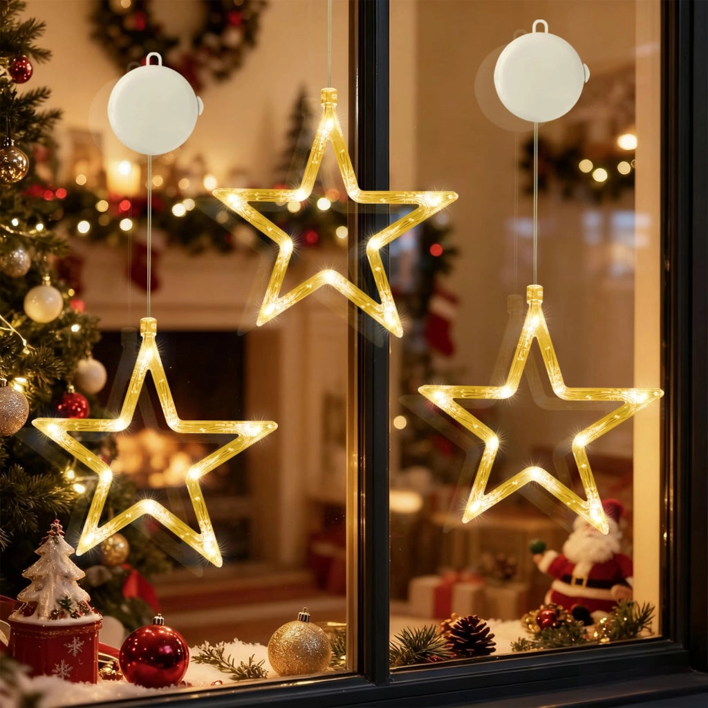 Tenda luminosa a LED, confezione da 3 pezzi, 10 LED per tenda, luce bianco caldo, alimentazione a batteria, con timer