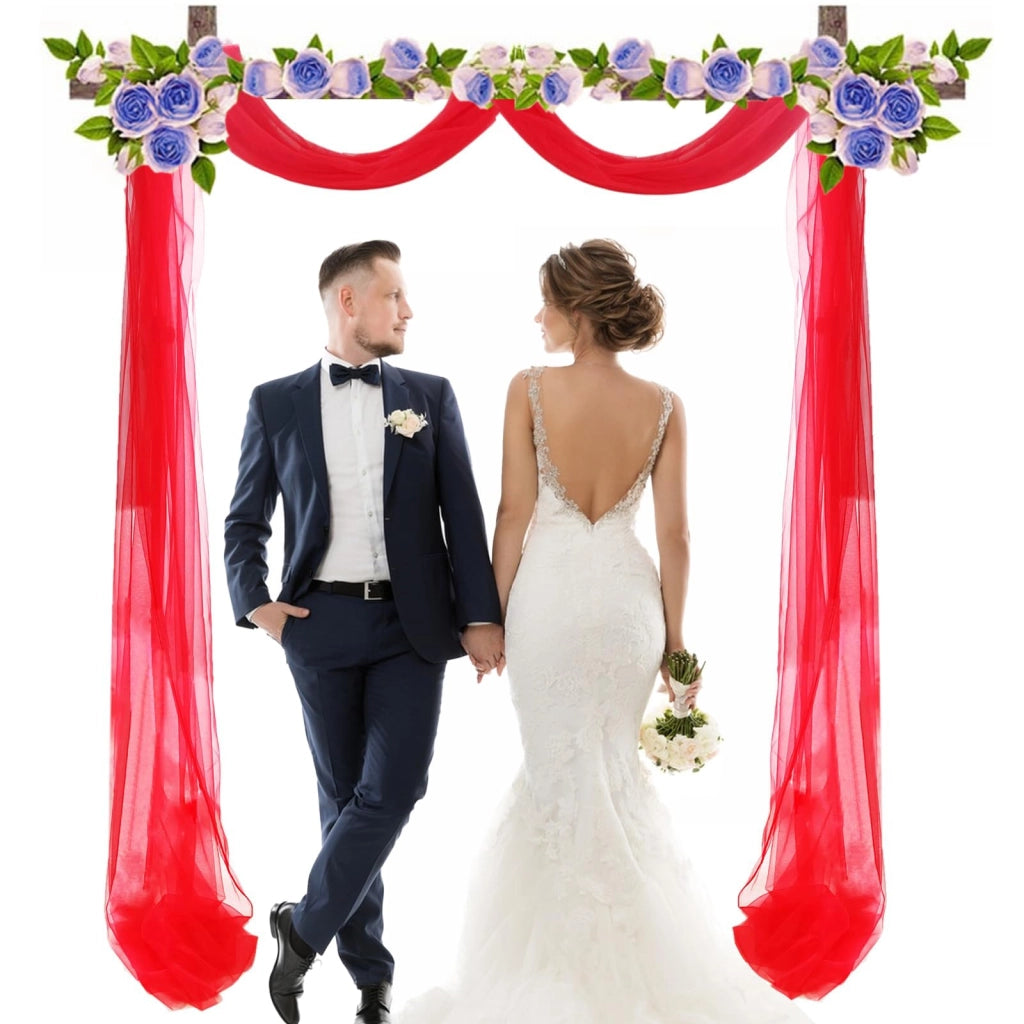 Tenda in tulle, 7 metri, per arco nuziale, colore rosso, dimensioni 160x700 cm