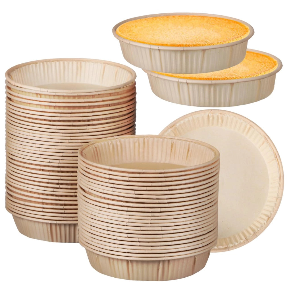 100 stampi per dolci rotondi in carta, dimensioni 11x9,2x2,3 cm, color beige, resistenti al calore