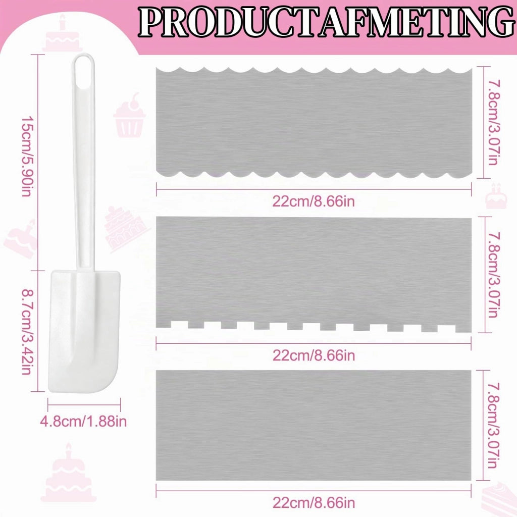 Set di spatole per torte, 4 pezzi, acciaio inossidabile/plastica, 22 cm
