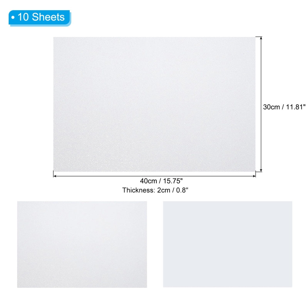10 lastre di schiuma glitterata, 40x30 cm, 2 mm di spessore, colore bianco, in EVA