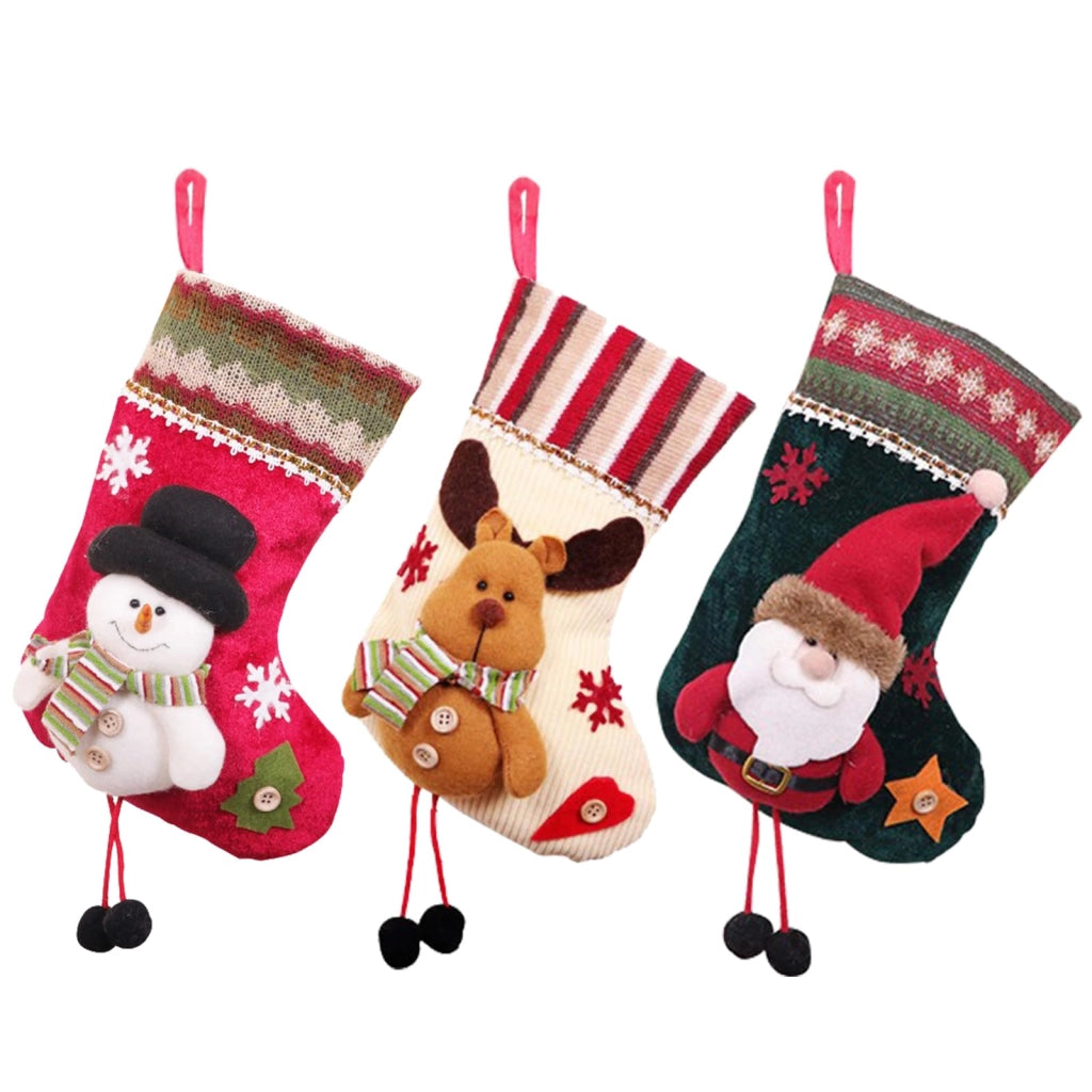 Set di 3 calze natalizie – calze a tema natalizio, con renna e pupazzo di neve
