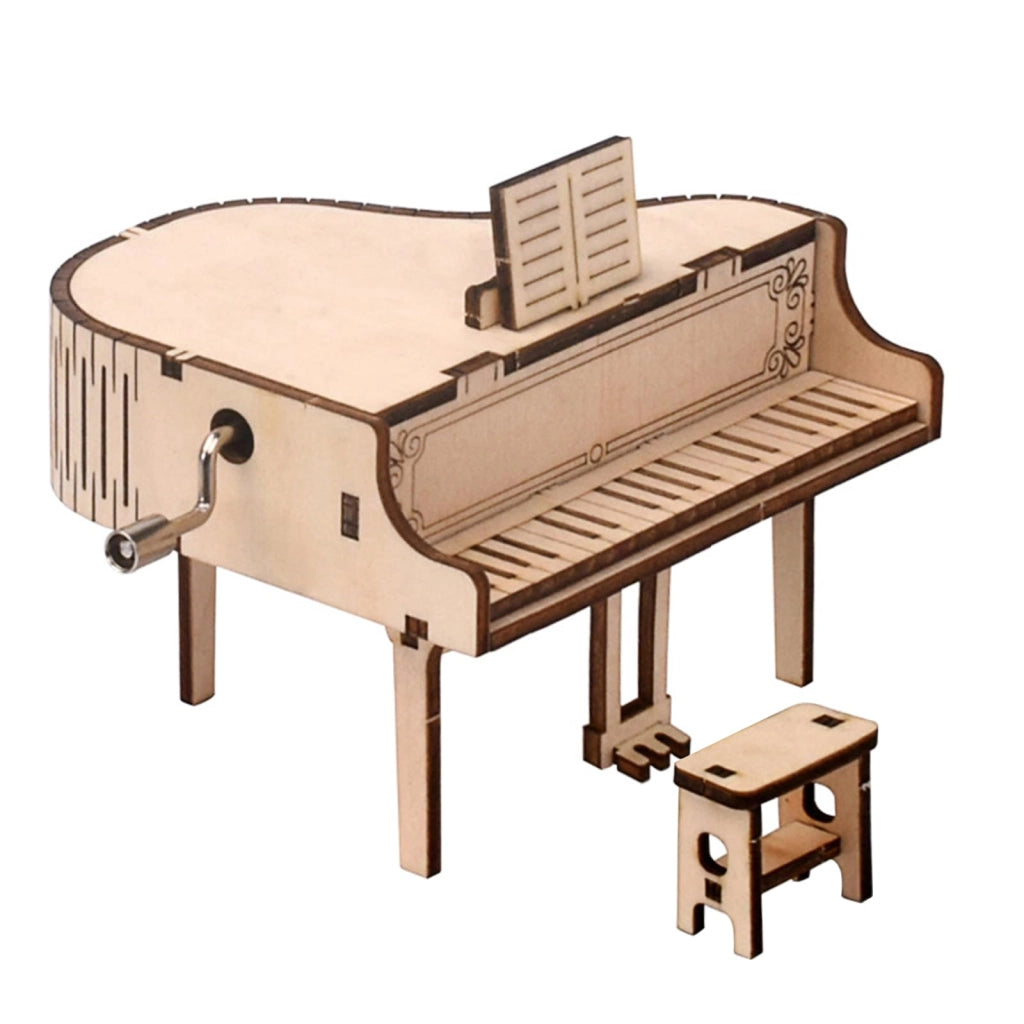 Puzzle in legno 3D a forma di pianoforte – Kit fai-da-te per costruire un carillon a manovella