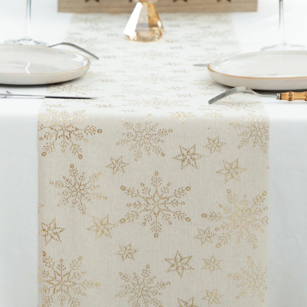 Tovaglia decorativa dorata a forma di fiocchi di neve, 28 cm x 5 metri, in poliestere