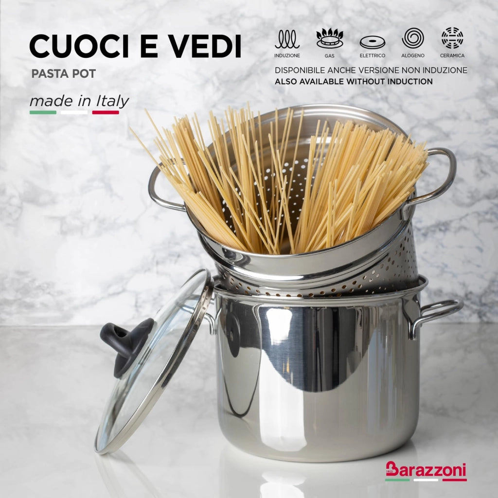 Pentola per spaghetti con inserto, diametro 18 cm, capacità 3,1 litri, acciaio inossidabile 18/10, adatta per induzione