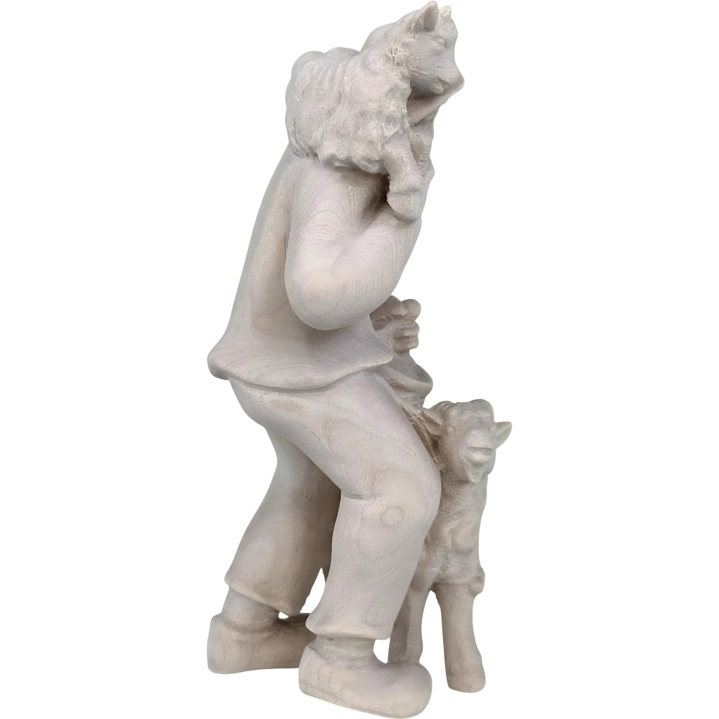 Figura per presepe: pastore con barba, cappello e 2 capre, 7 cm, legno