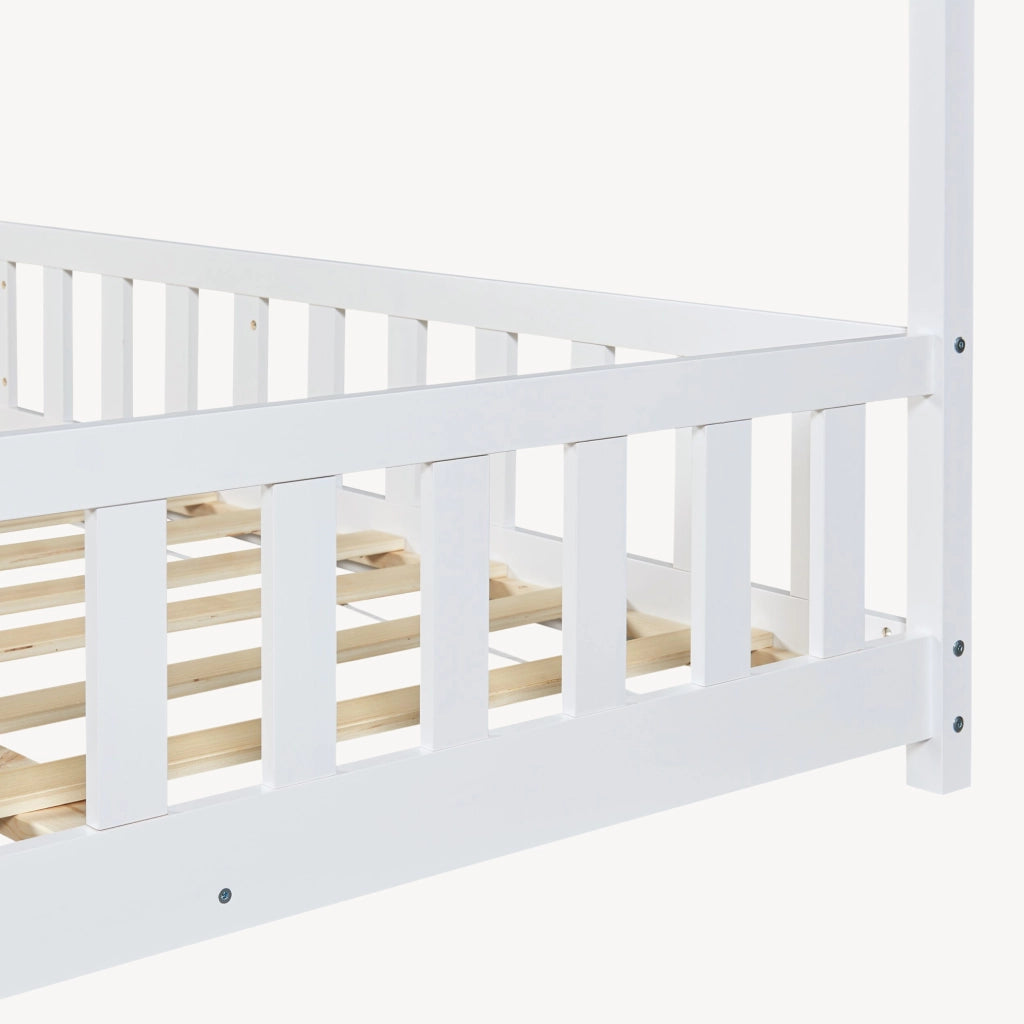 Letto Piazza e Mezza Hesel per Cameretta a Forma di Casetta 120 x 200 cm Bianco [en.casa]