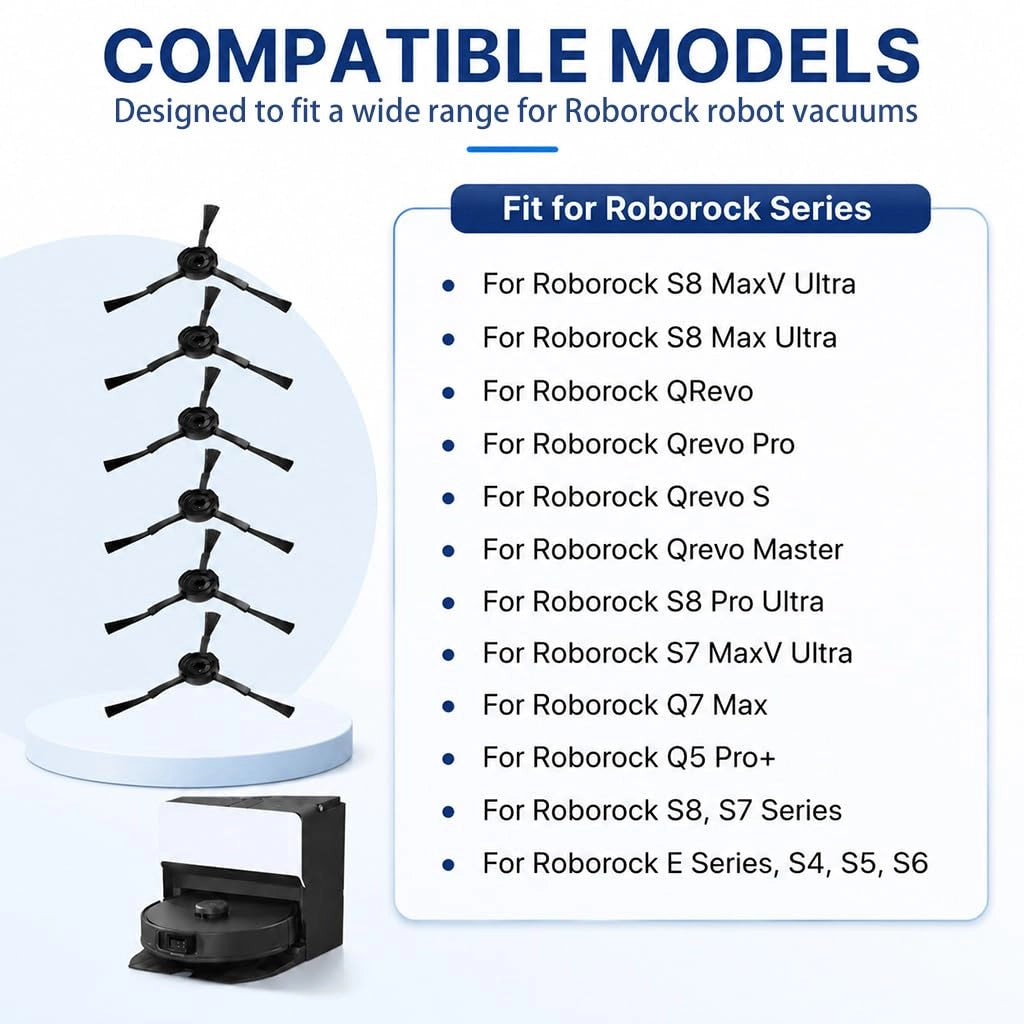 6 spazzole laterali per aspirapolvere robot Roborock Q5 Max+, S8 MaxV Ultra + cacciavite