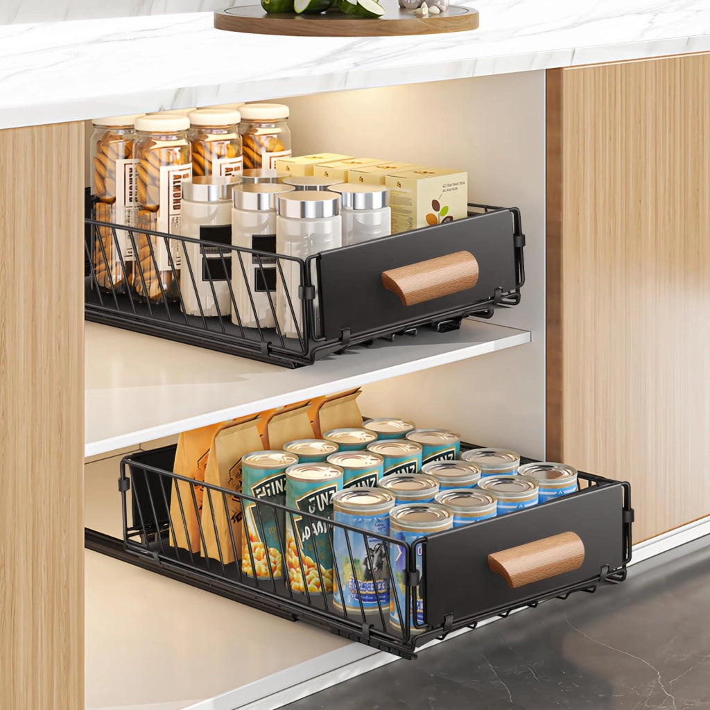 Organizzatori estraibili per cassetti, set da 2, dimensioni 40x24x10 cm, Acciaio al carbonio