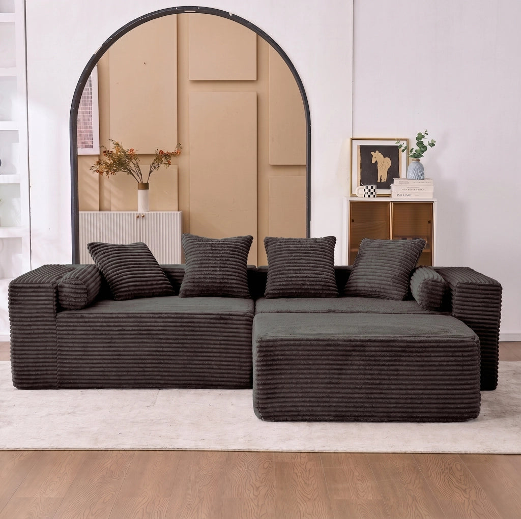Divano modulare nero a 3 elementi con chaise longue