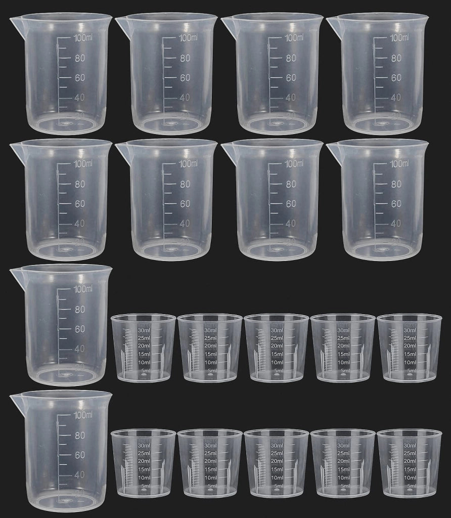 Set di misurini, 20 pezzi, da 30 ml e 100 ml, in plastica trasparente, con graduazione