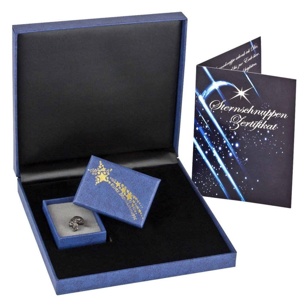 Set regalo con un vero meteorite, di autenticità e moneta portafortuna