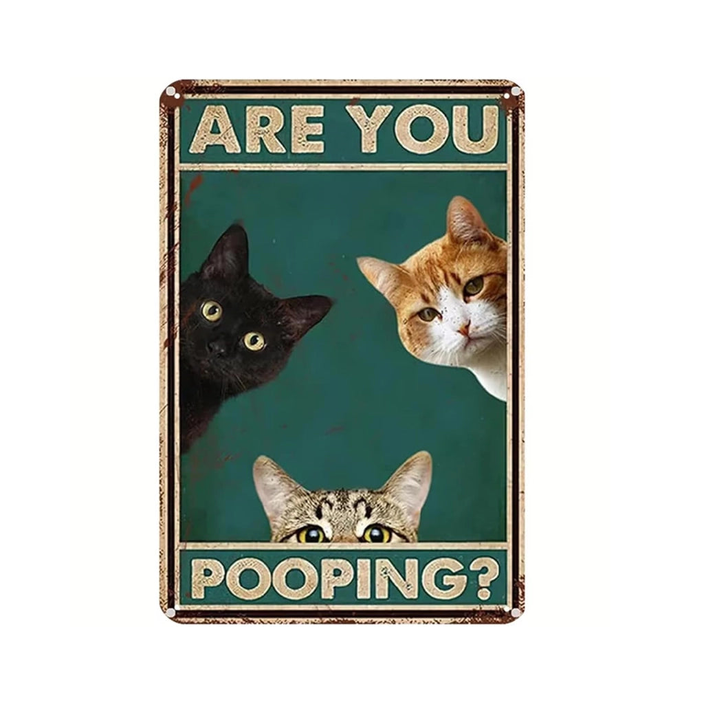 Targa divertente a forma di gatto con la scritta: "Stai facendo la cacca?". Dimensioni: 20x30 cm