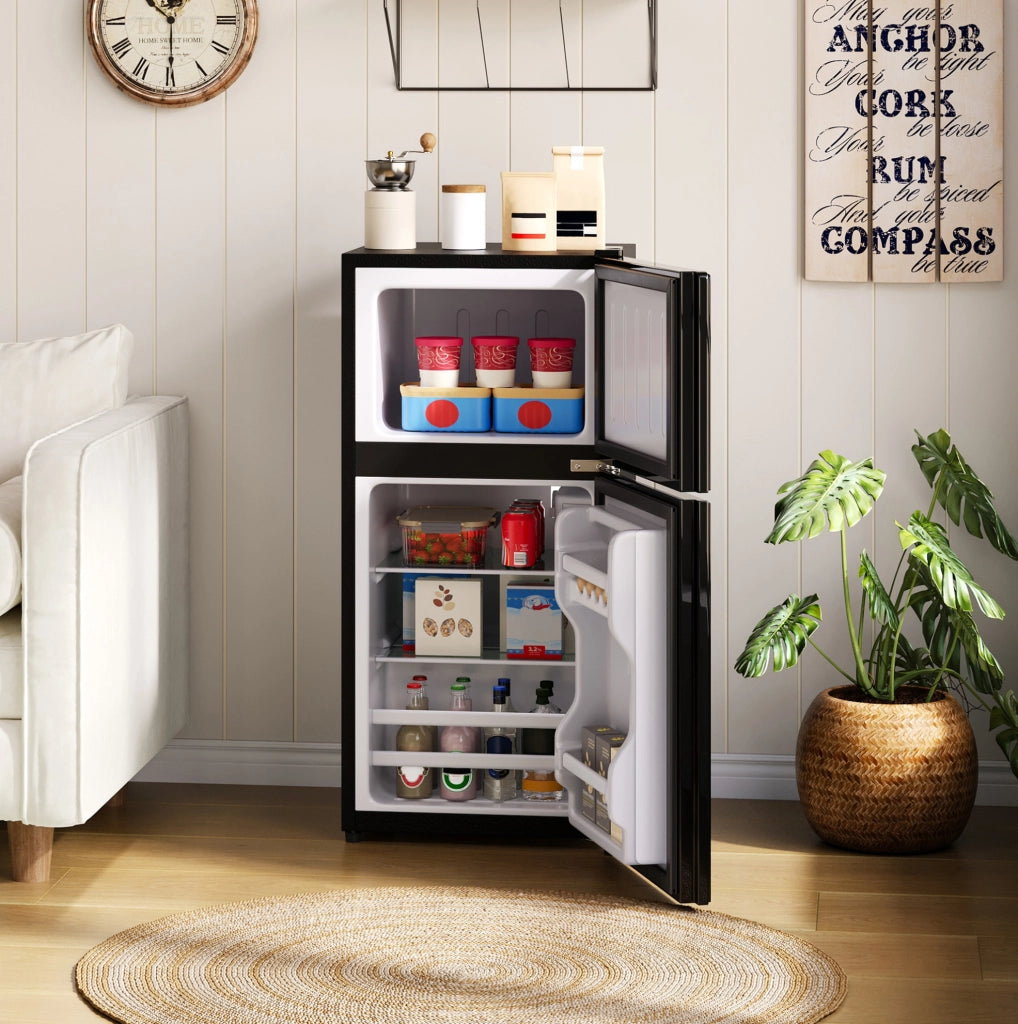 FRIGORIFERO compatto 60 L con congelatore 22 L, nero, porta in vetro e LED