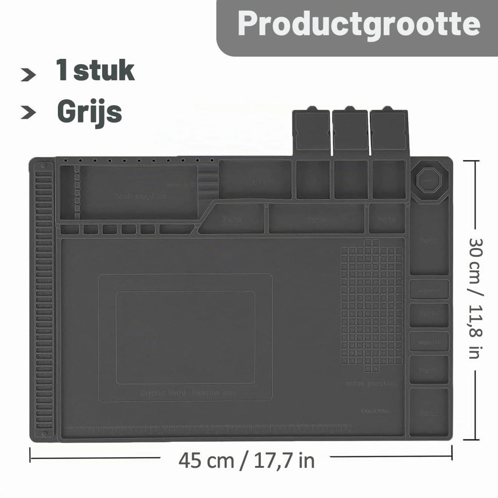 Tappetino in silicone magnetico, 45x30 cm, grigio, con vano portaoggetti