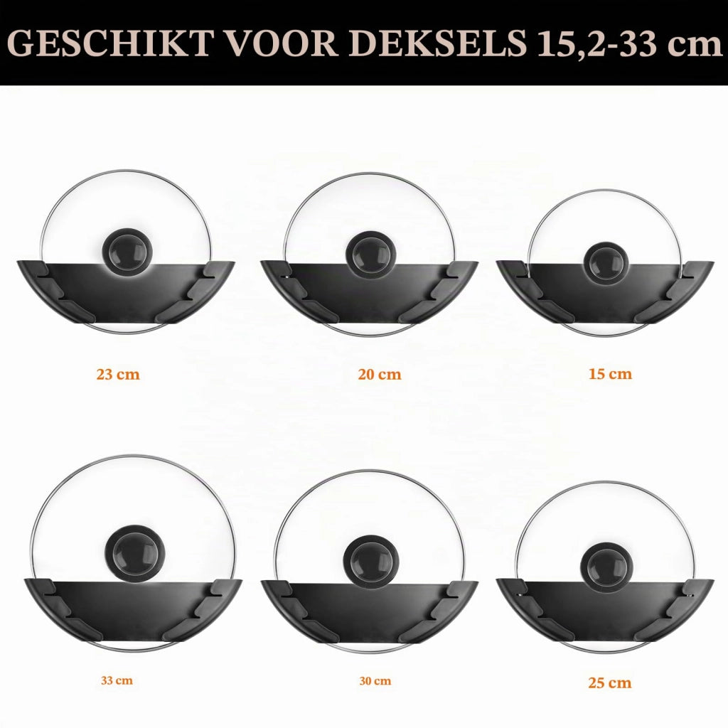 Set di supporti per coperchi, composto da 4 pezzi, per coperchi di dimensioni da 15 a 32 cm, con adesivo