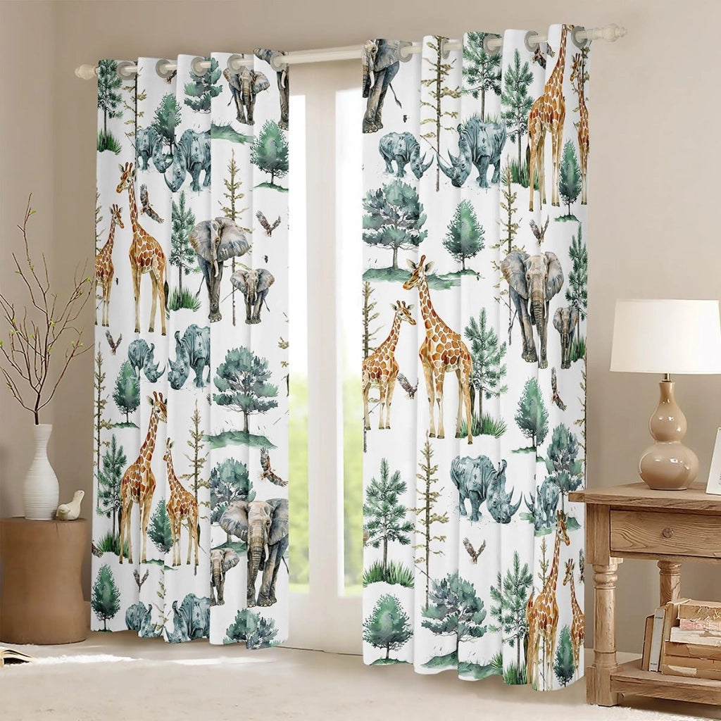 Tende a pannello, set da 2, motivo giraffa ed elefante, dimensioni 66x72 pollici
