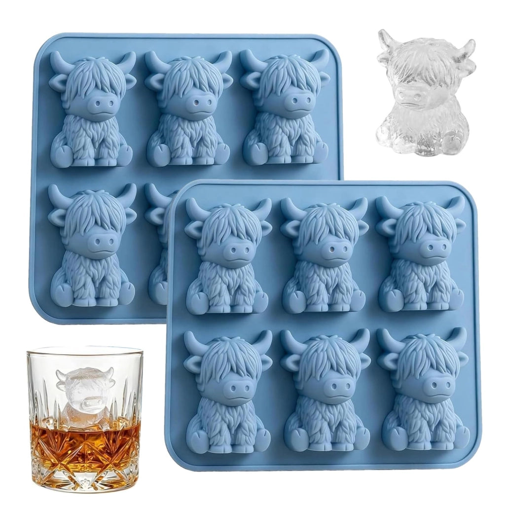 Stampo per cubetti di ghiaccio in silicone, a forma di mucca di razza Highland, con 6 cavità, flessibile