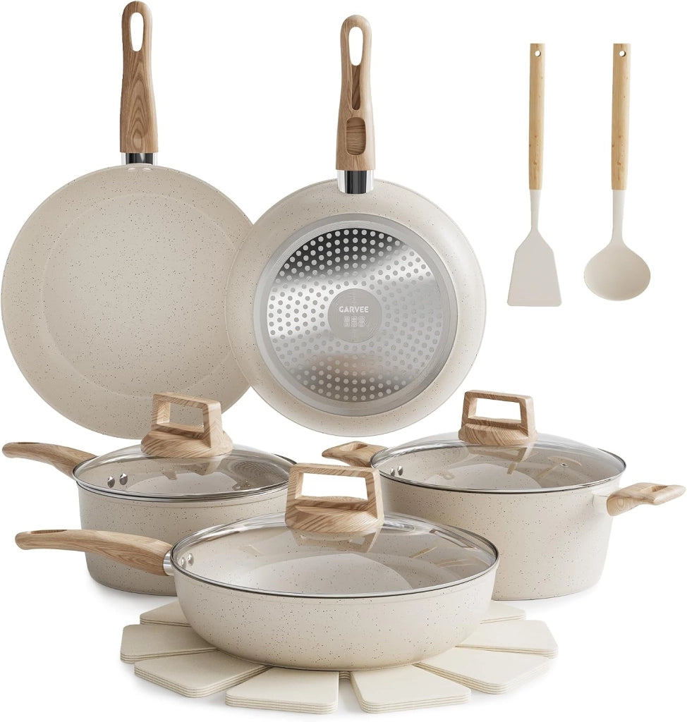 Batteria di Pentole 14 Pezzi Ceramica Antiaderente Padelle e Casseruole Induzione Senza PFAS - Bianco