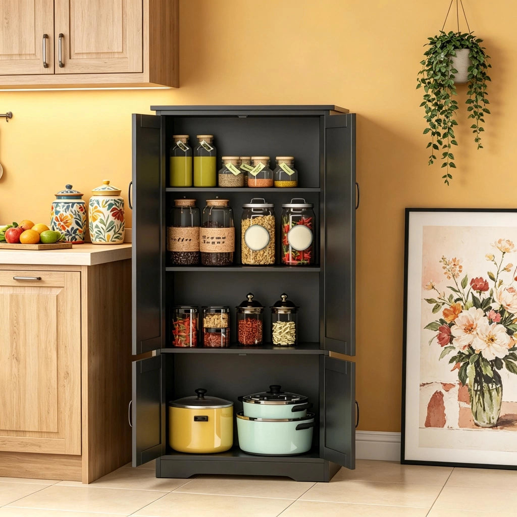 Mobile dispensa da cucina nero 60 x 30 x 123 cm a quattro ante