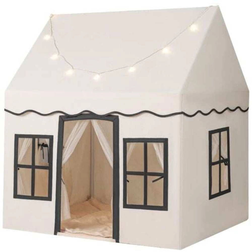 Tenda Gioco per Bambini con Luci a Stella e Tappetino Antiscivolo Casetta da Interno Beige Facile da Montare