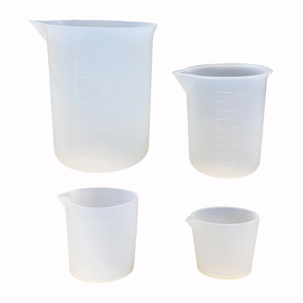 Set di misurini in silicone, 4 pezzi, capacità: 30/50/100/250 ml, trasparenti
