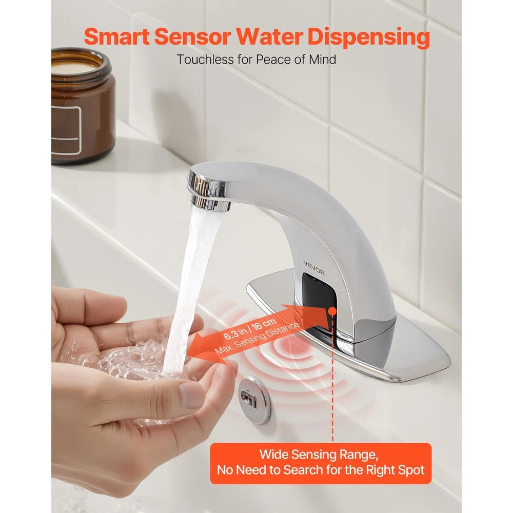 Rubinetto Automatico con Sensore per Lavabo G233 in Lega di Zinco Cromato, Miscelatore Bagno a Batteria solo Acqua Fredda Facile da Montare