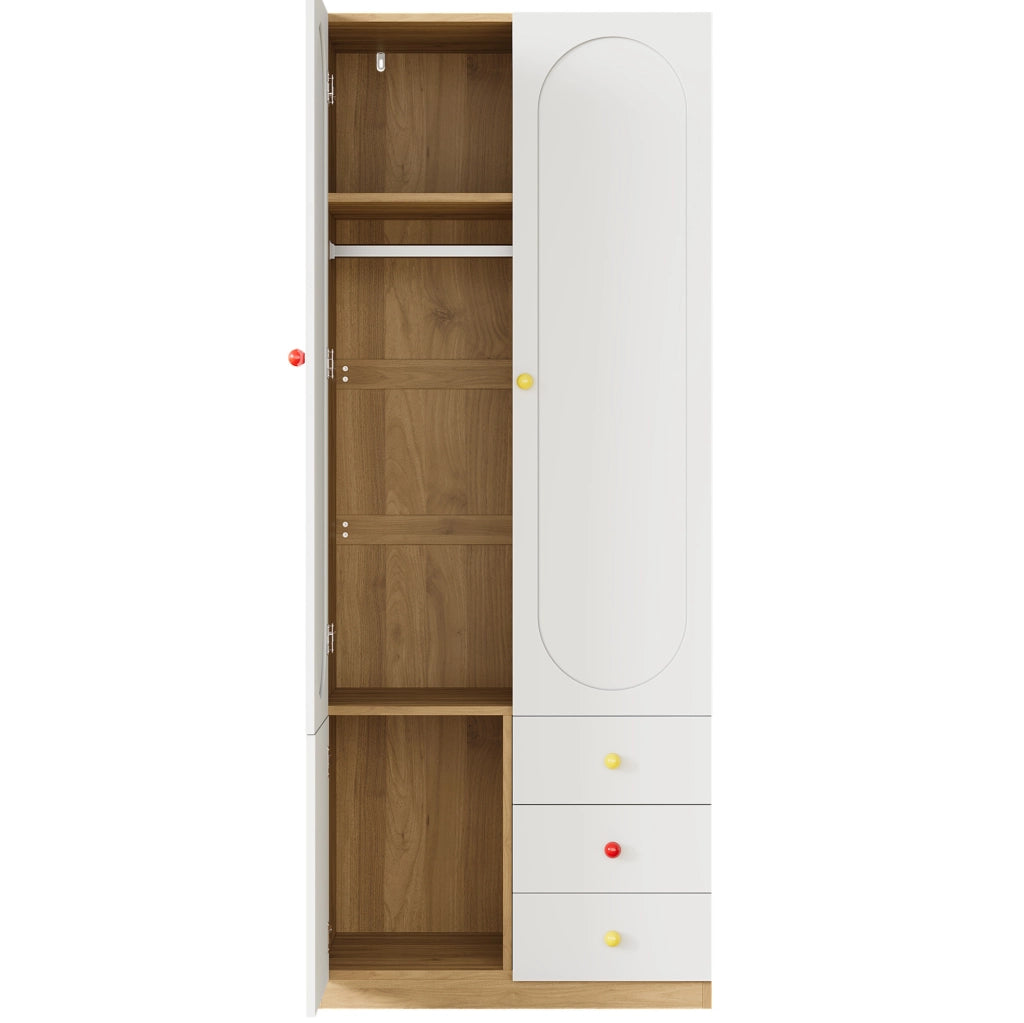 Set armadio a 2 ante e scaffale in MDF bianco e naturale