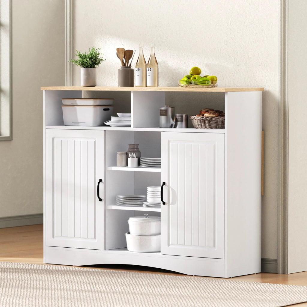 Isola da cucina con piano ribaltabile 110 × 34-68 × 97,5 cm in MDF bianco con 2 sgabelli e ripiani regolabili