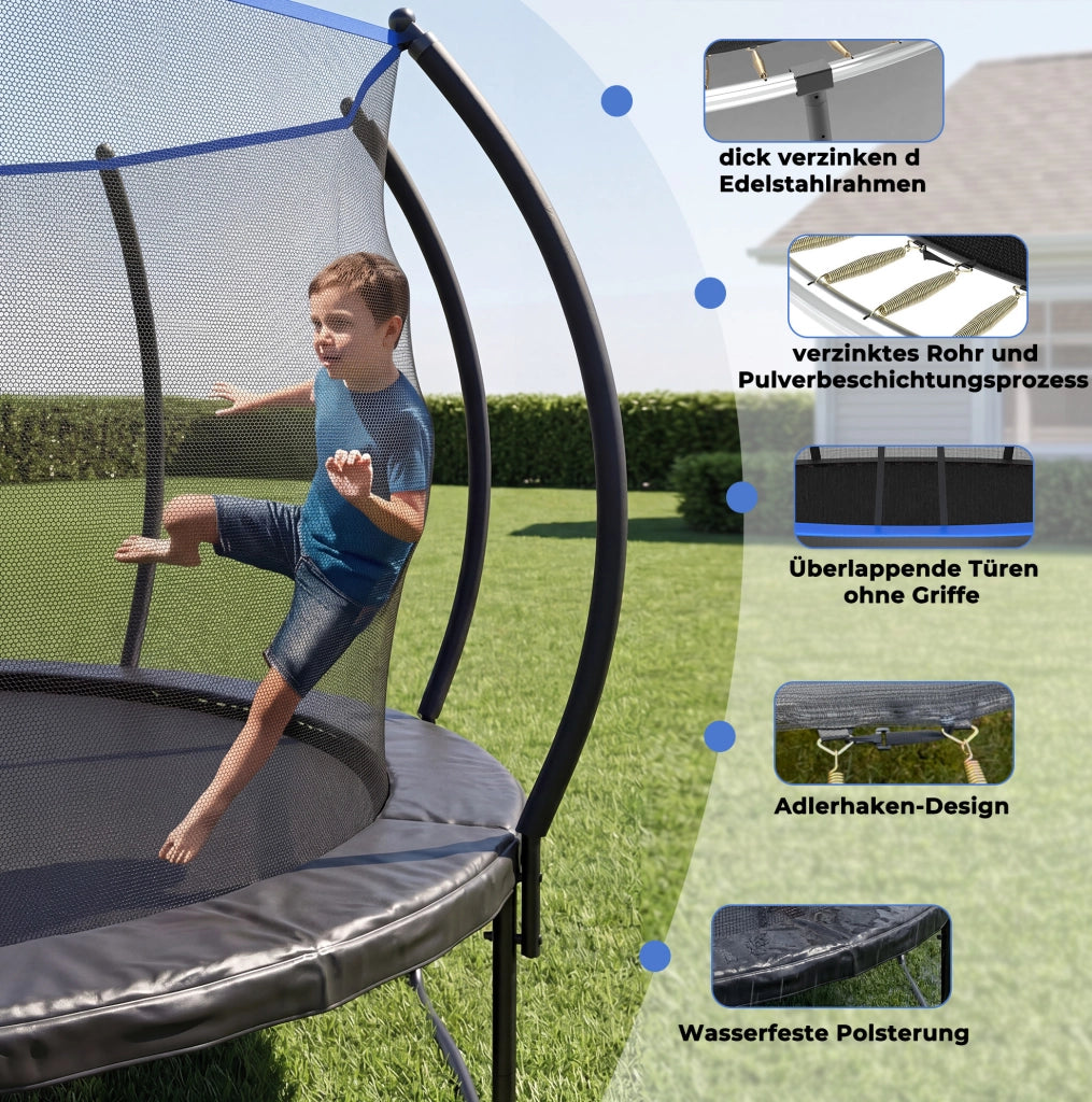 Trampolino rotondo da esterno 12 piedi con rete di sicurezza, nero e blu