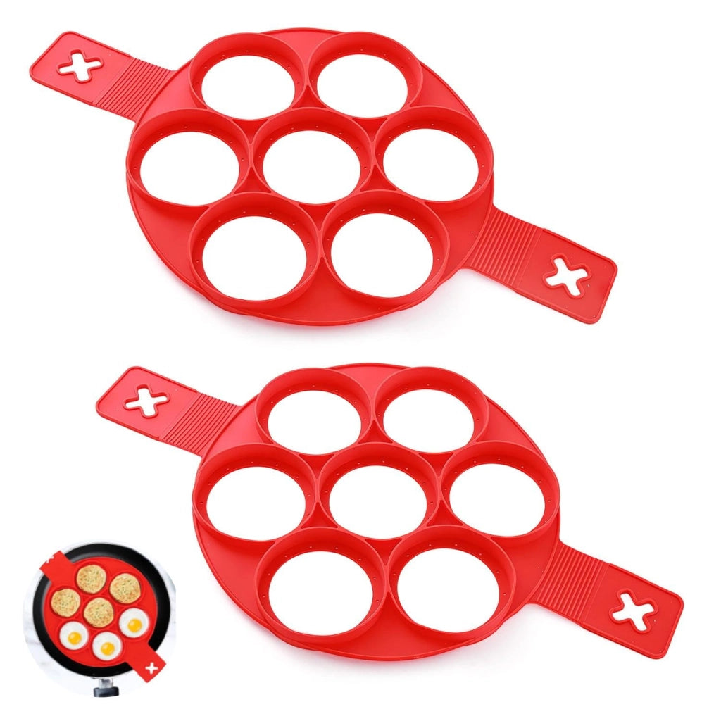 2 stampi rotondi per frittate, in silicone, colore rosso, dimensioni 39,5x23,2x1,3 cm