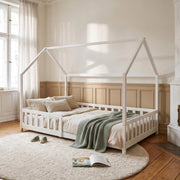Letto Piazza e Mezza Hesel per Cameretta a Forma di Casetta 120 x 200 cm Bianco [en.casa]