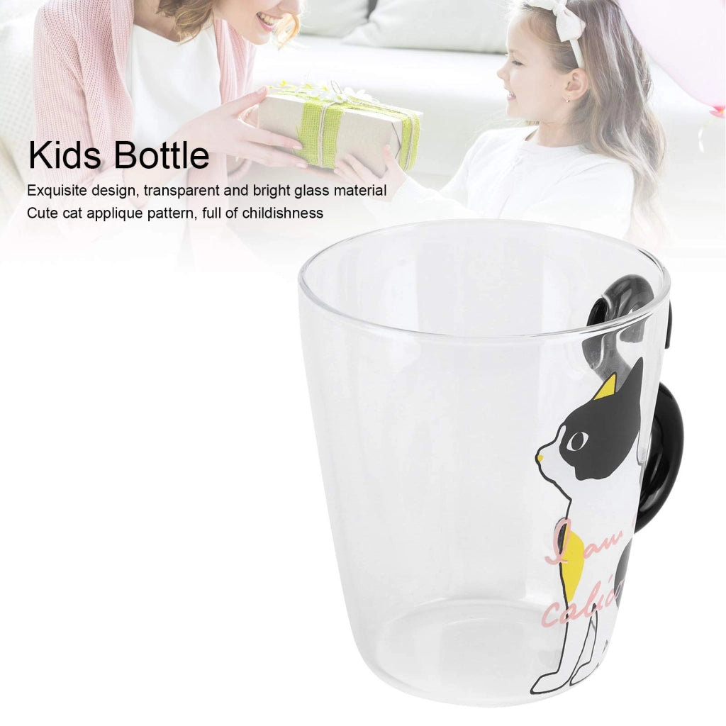 Bicchiere per gatti da 300 ml, trasparente con motivo di gatto bianco, riutilizzabile