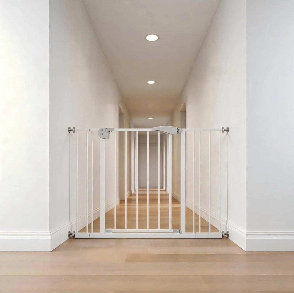 Cancelletto sicurezza bimbi e cani 75-115 cm h 76 cm, metallo bianco, senza foratura