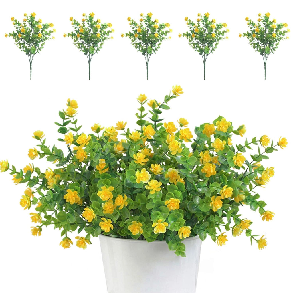 Set di 5 fiori artificiali, resistenti ai raggi UV, colore giallo, altezza 35 cm, adatti per interni ed esterni