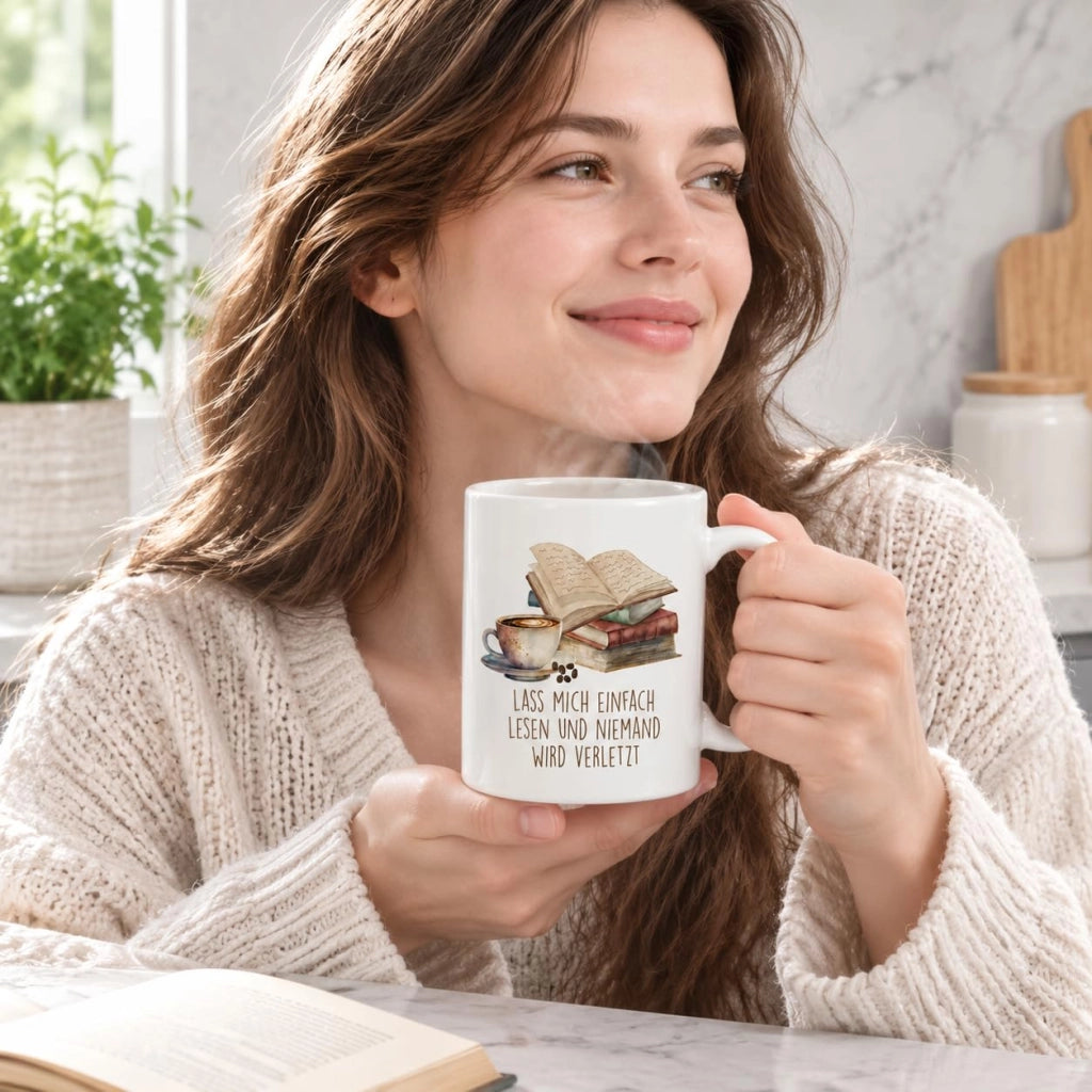 Tazza in Vetroceramica da 360 ml con motivo a tema libri e una frase ispirata alla lettura