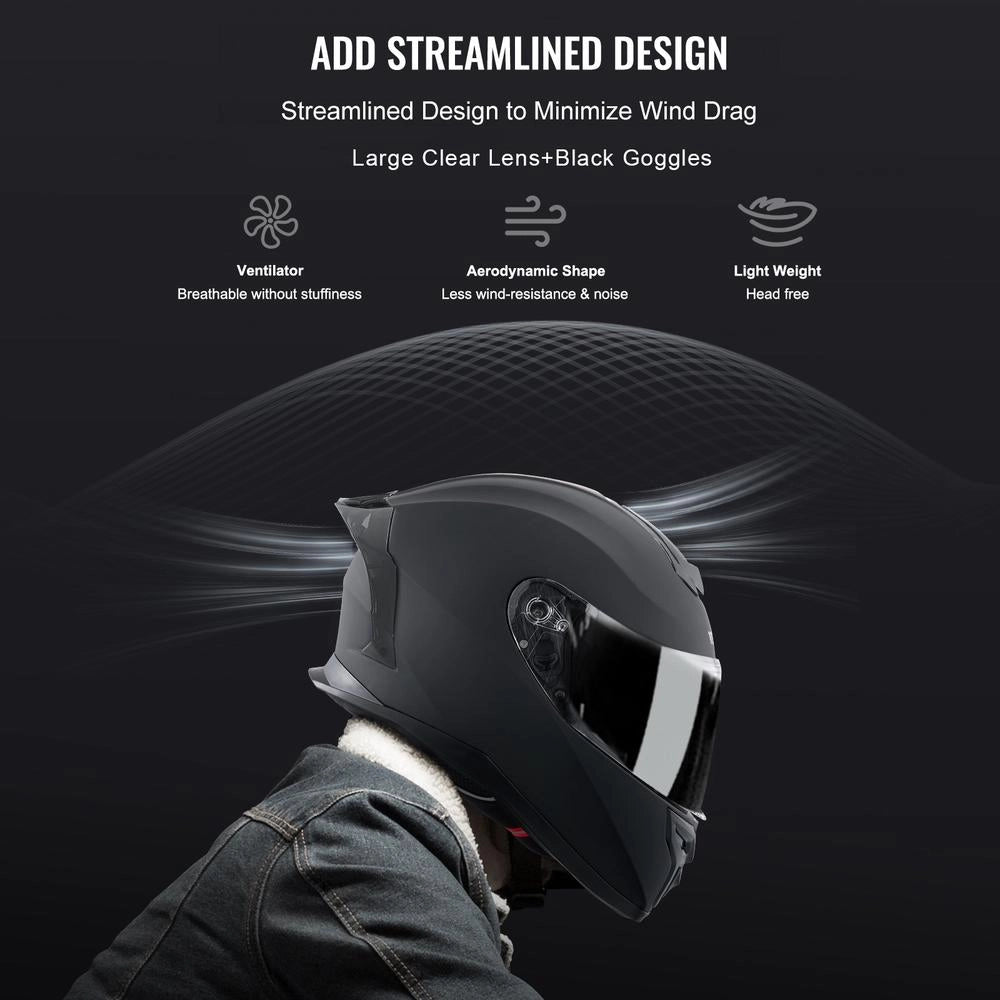 Casco da Moto Integrale WLT-169 in ABS Nero con Slot Bluetooth e Doppia Lente, Casco Motocross Resistente Taglia M 57-58 cm