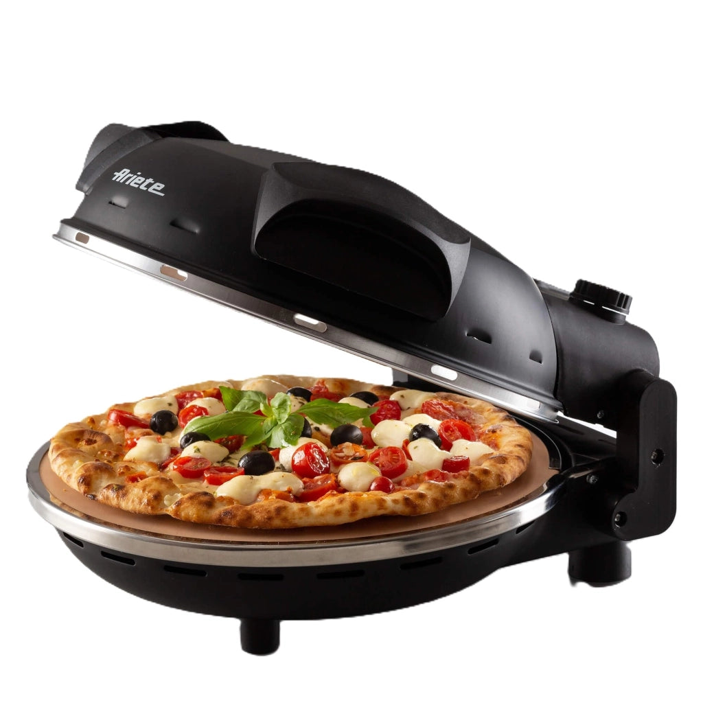 Forno per pizza, 1200 W, 400 °C, piastra in pietra, antiaderente, timer da 30 minuti, colore nero