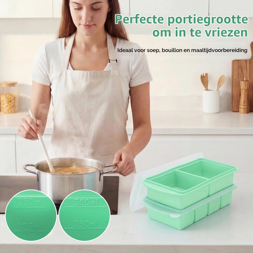 Set di stampi in silicone per congelatore, 2+4 scomparti, capacità da 125 a 500 ml, senza BPA, colore verde