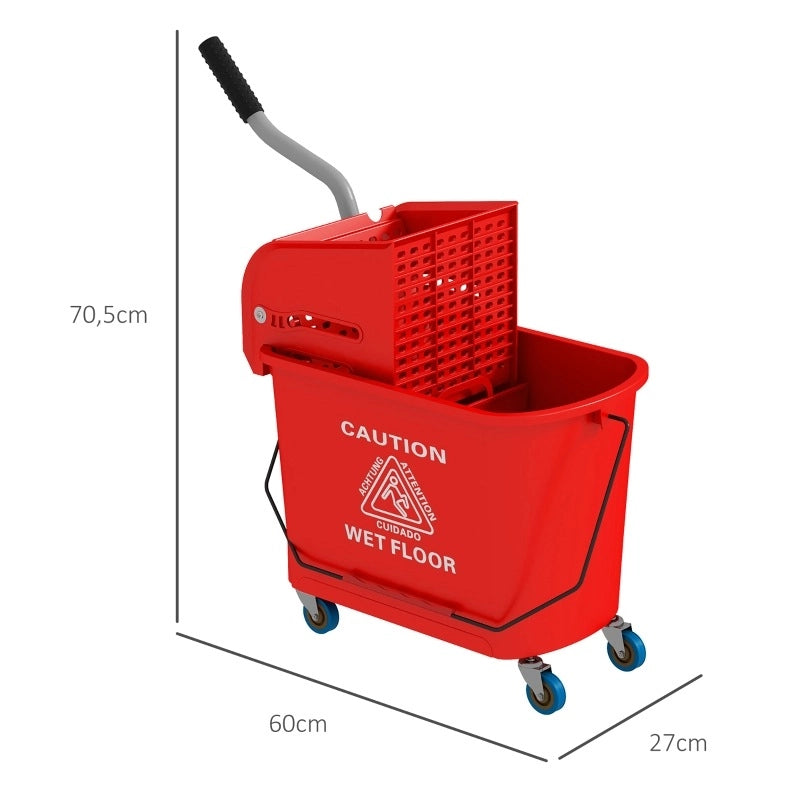 Secchio lavapavimenti rosso da 20 l con strizzatore e quattro ruote