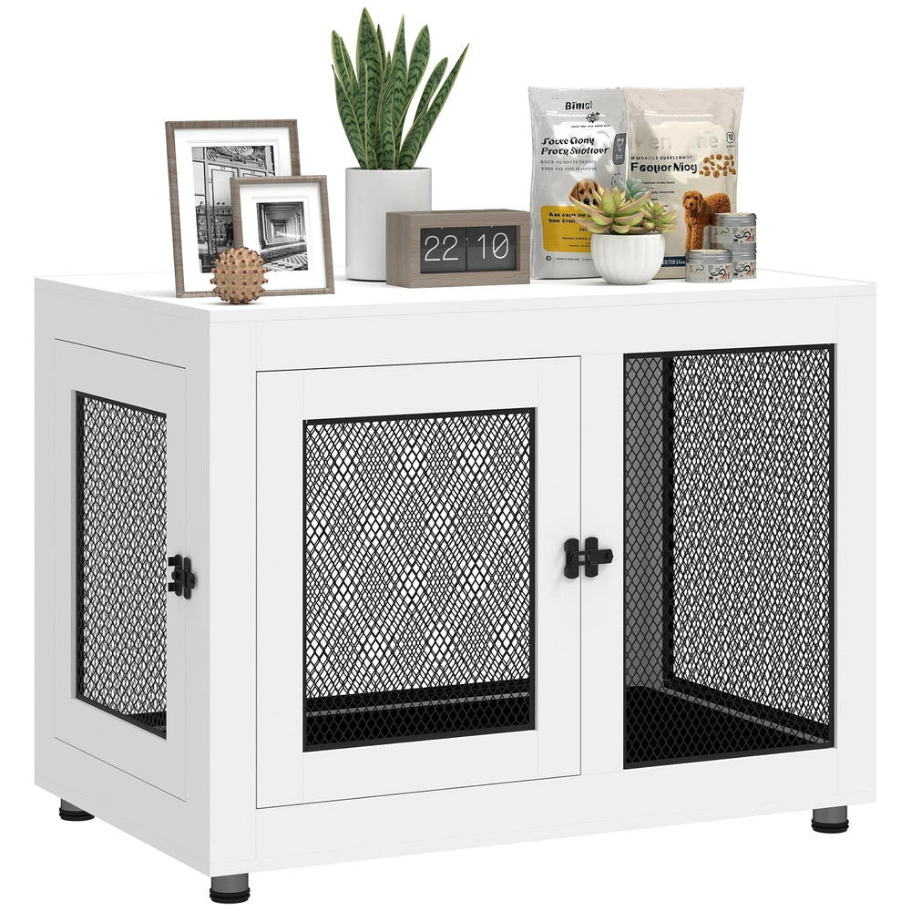 Gabbia per cani da interno in acciaio bianco con materassino morbido e 2 porte con chiusura di sicurezza 94 x 60 x 71,5 cm