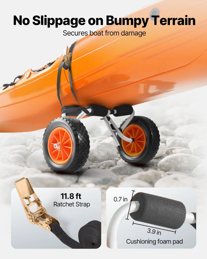 Carrello Pieghevole per Kayak e Canoe JH001 in Alluminio, Capacità 90 kg con Ruote Piene da 325 mm e Cinghia, Robusto e Portatile