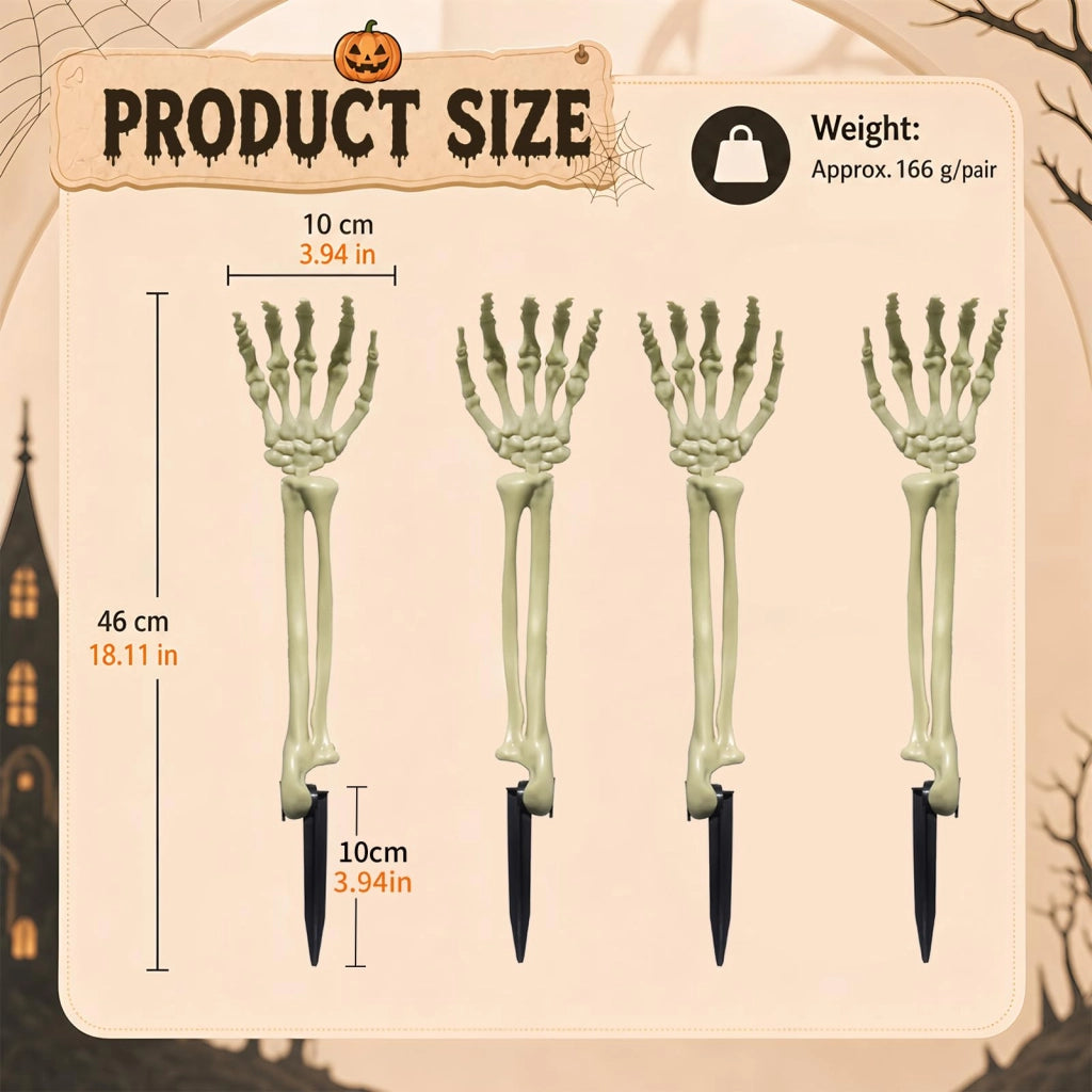 Set di 4 elementi per Halloween: scheletri con mani e armi, altezza 46 cm, in plastica