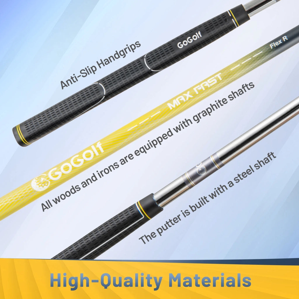Set Mazze da Golf Complete da Uomo con Sacca Stand Destrorso Giallo Leggero Robusto ed Ergonomico