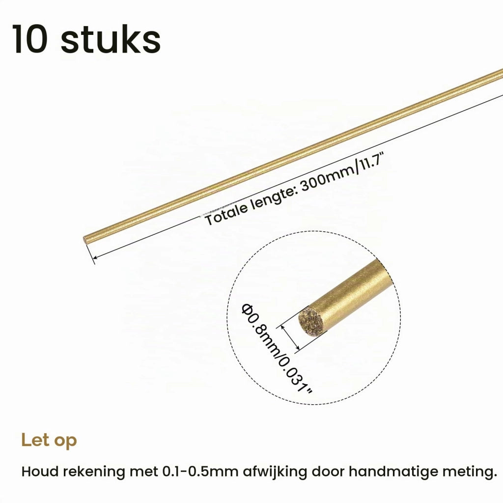 10 barre di ottone, diametro 0,8 mm x 300 mm, per torni