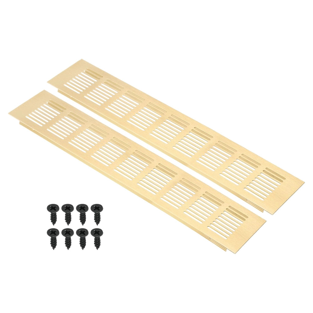 Copertura di ventilazione rettangolare 16 x 3 pollici, 2 pezzi griglia a rete in alluminio con lamelle e viti di montaggio per armadio guardaroba porta, colore dorato