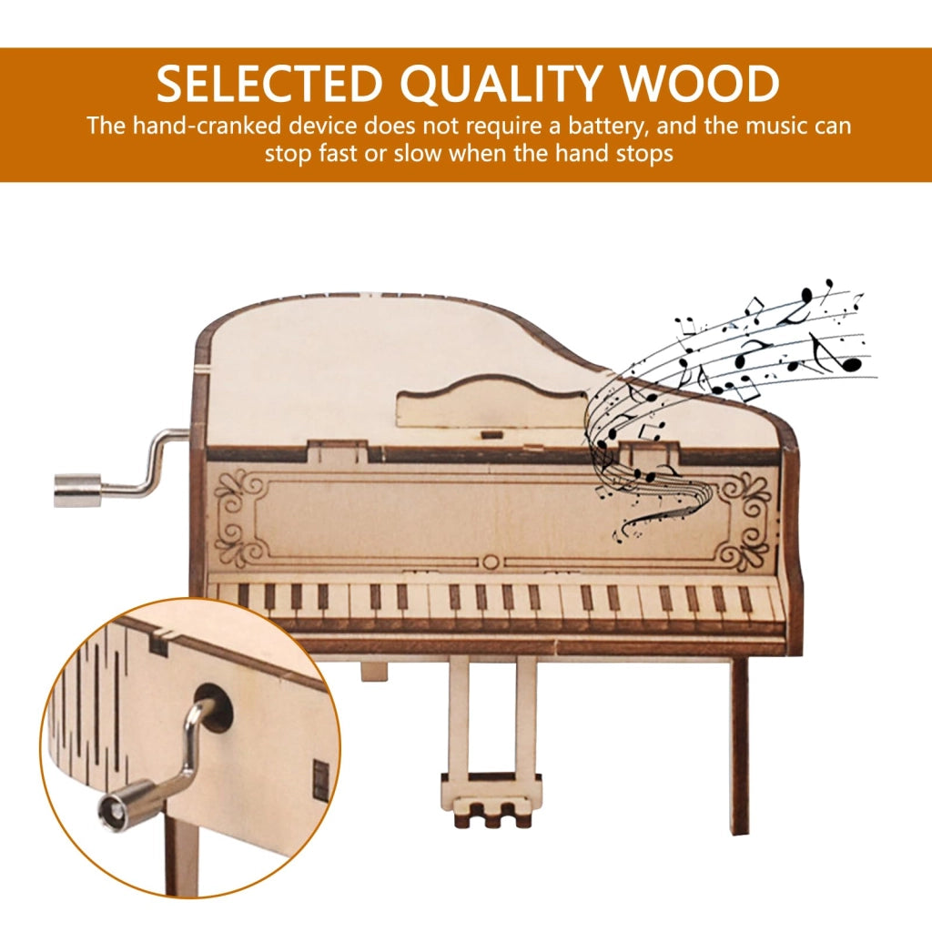 Puzzle in legno 3D a forma di pianoforte – Kit fai-da-te per costruire un carillon a manovella